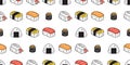 Sushi seamless pattern onigiri vector japanese food scarf isolated illustration cartoon tile background repeat wallpaper doodle de Royalty Free Stock Photo
