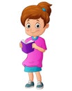 Cartoon of little girl reading a book