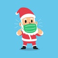 Merry Christmas vector cartoon santa claus wearing protective face mask