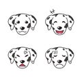 Set of dalmatian dog faces showing different emotions