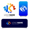 Initial K Letter Gear Logo Design Vector Graphic