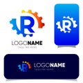 Initial R Letter Gear Logo Design Vector Graphic