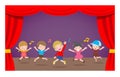 Happy children dancing and jumping at stage Vector illustration cartoon isolated on background. Royalty Free Stock Photo