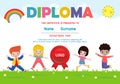 Diploma template for kids, Certificates kindergarten and elementary,  Preschool children Diploma certificate background design, Royalty Free Stock Photo