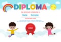 Diploma template for kids, Certificates kindergarten and elementary,  Preschool children Diploma certificate background design, Royalty Free Stock Photo