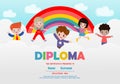 Diploma template for kids, Certificates kindergarten and elementary,  Preschool children Diploma certificate background design, Royalty Free Stock Photo