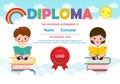 Diploma template for kids, Certificates kindergarten and elementary,  Preschool children Diploma certificate background design, Royalty Free Stock Photo