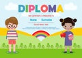 Diploma template for kids, Certificates kindergarten and elementary,  Preschool children Diploma certificate background design, Royalty Free Stock Photo