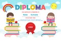 Diploma template for kids, Certificates kindergarten and elementary,  Preschool children Diploma certificate background design, Royalty Free Stock Photo