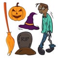 character halloween set collection, cartoon flat design style illustration, vector Royalty Free Stock Photo