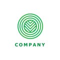 nature circle shape logo emblem with leaf in middle, green color line element brand identity design vector Royalty Free Stock Photo