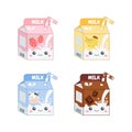 Cute colorful milk packaging of different flavor.