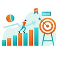 Target business illustration. people run to their goal, move up motivation, target achievement.
