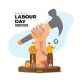 Illustration of clenched fists holding a hammer for labor day greetings