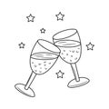 Simple hand drawn of Cheers Glasses Wine vector illustration