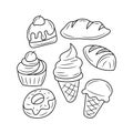 Sweets and bakery outline vector illustration