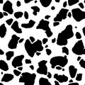 Cow skin seamless texture, spotted pattern, black spots on a white background, animal skin. Vector Royalty Free Stock Photo