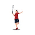 Sport man badminton player smashing the ball - badminton athlete are playing attack with smashing shuttlecock Royalty Free Stock Photo