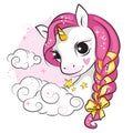 Colorful illustration ofs cute smilling unicorn.