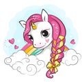 Colorful illustration ofs cute smilling unicorn.