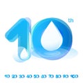 Set of vector template design illustration logotype number 10th-100th anniversary cool tone blue aqua water - rain drop fresh natu Royalty Free Stock Photo
