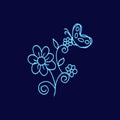 Beautiful flower pattern with leaf and butterfly isolated on dark blue background. decorative abstract design template. hand drawn Royalty Free Stock Photo