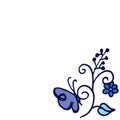 Beautiful floral pattern on white background. blue outline, hand drawn vector. blue flower with leaf and butterfly. swirl and curv Royalty Free Stock Photo