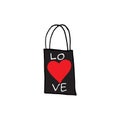 Tote bag illustration on white background. black bag with red heart. shopping bag icon. hand drawn vector. doodle art for logo, la Royalty Free Stock Photo