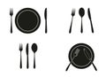 Cutlery, fork, spoon, knife, dish vector icons set