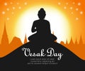 Happy vesak day with Buddha sitting under bodhi tree on full moon night, buddha purnima in Visakha Puja day, Buddhist holiday