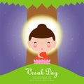 Happy vesak day with cute Buddha sitting under bodhi tree in Visakha Puja day, buddha purnima, Buddhist holiday concept banner