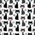 Cats in face mask - seamless pattern in covid-19 pandemic self isolated period.