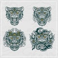 Balinese tiger head traditional tattoo poster and t-shirt design