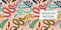 Seamless pattern leaves and snake trendy style Royalty Free Stock Photo