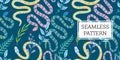 Seamless pattern leaves and snake trendy style Royalty Free Stock Photo