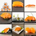 Collage Picture Of Sushi Set. Set In Japanese Dish. Food Menu Sushi. Japanese Sushi Food.