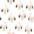 Seamless pattern with pelican. Cute cartoon character bird on white background.