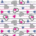 Cute hearts with grunged horizontal stripes