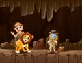 The zookeeper boys and a lion in the cave