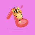 PrintIllustration vector graphic cartoon of cute tiger sleeps while listening to music Royalty Free Stock Photo