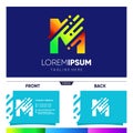 Initial M Letter Tech Logo Design and Business Card Vector Graphic