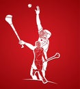 Irish Hurley Sport. Group of Hurling Sport Players Action. Cartoon Graphic Vector