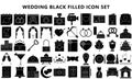 Collection of wedding black filled icons set