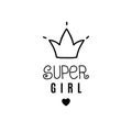 Lettering SUPERGIRL. Decorated with crown with rays and heart.