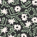 Vector hand-drawn retro African daisy flower illustration repeat seamless repeat pattern