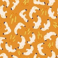 Vector cute Seagull and flower illustration motif seamless repeat pattern orange brown background