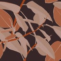 Tropical jungle seamless pattern with brown ficus trees , dark background for wedding, quotes, Birthday and invitation cards.