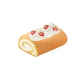 Roll cake with whipping cream and strawberry Royalty Free Stock Photo