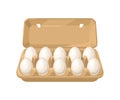 Packing with white chicken eggs. Vector illustration, icon. Farmer`s product.