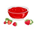 Vector strawberry jam in glass bowl isolated